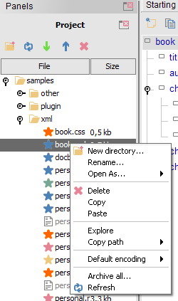 project panel for editix xml editor