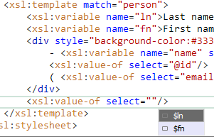 xslt editor asisstant with variables